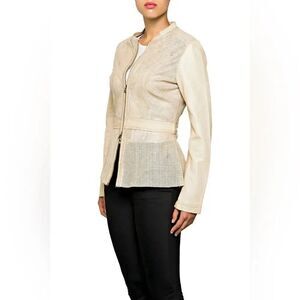 Women’s BANO EEMEE glu grey perforated genuine leather zip up jacket size 10